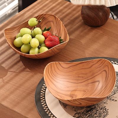 1/2Pcs Imitation Wood Grain Fruit Plate Plastic Dessert Tray Snack Fruit Plate Reusable Household Food Plate Kitchen Supplies