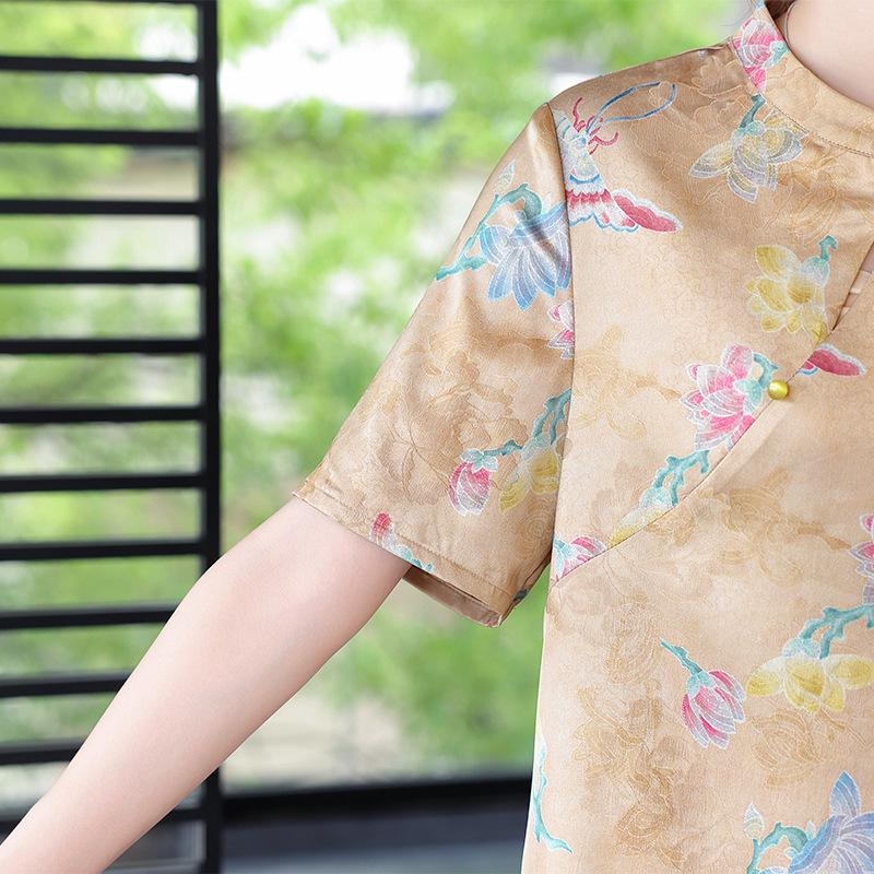 Chinese Style Summer Set for Middle-Aged and Elderly Women: Short-Sleeved Qipao Top & Pants Two-Piece
