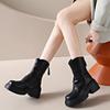 Leather Platform Women's Half High Boots Autumn Winter Round Toe Ladies Mid Calf Shoes New In Gothic Work Gyaru Trend 2025 Boot