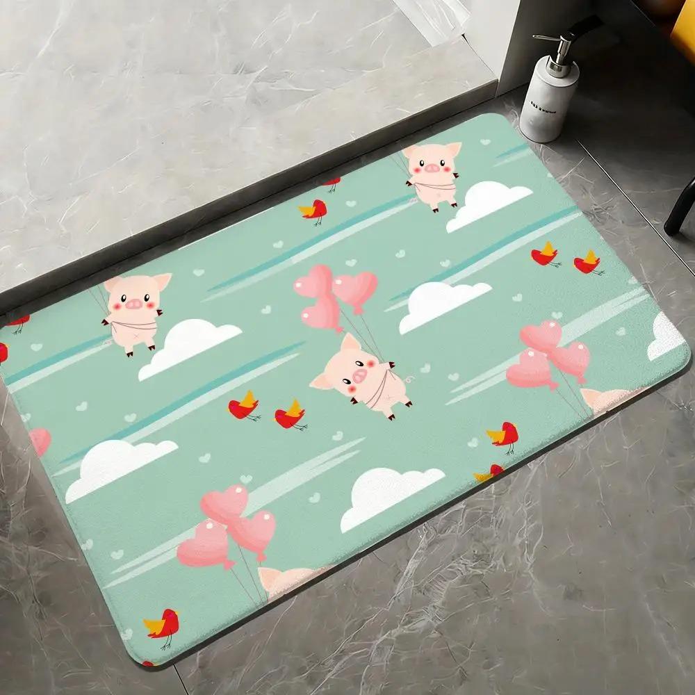 Cartoon Schwein Fußmatte Niedliche Teppiche Weiche Winterwärme Fußmatte Verdickt Rutschfest für Wohnzimmer Zuhause Türvorleger