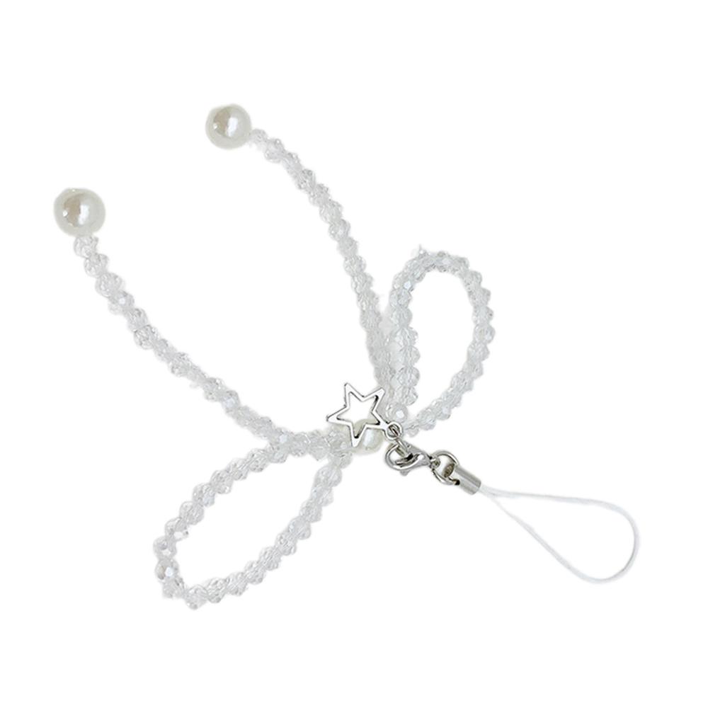 Sparkling Crystal Bead Phone Lanyard Fashionable Bowknot Star Keychain Bag Purse Backpack Decoration for Women Girls