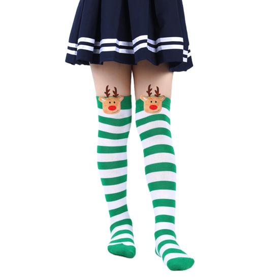 Kids' Christmas Socks Reindeer Plush Striped Knee-High Stockings Over Knee Socks Festive Holiday Wear for Boys Girls