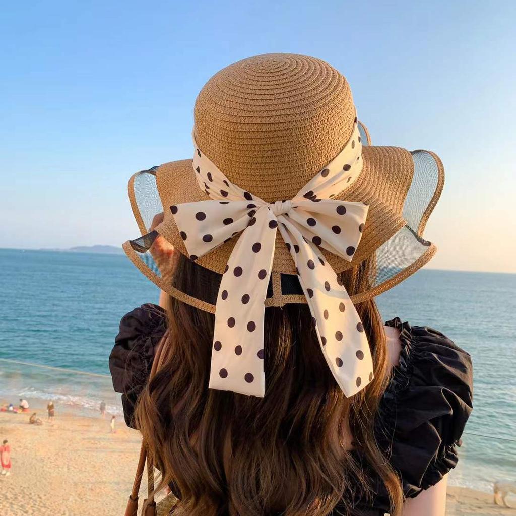 Summer French Big Brim Sun Hat Women's Fashion Ins Seaside Sun Protection Straw Hat Pastoral Pearl Face Small Sun Hat