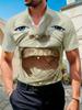 Men'S Creative Funny Face Print Short Sleeve Shirt, 3D Visual Effect Fun Blouse, Ultra Comfortable Breathable Casual Top, Trendy Outfit Essential,