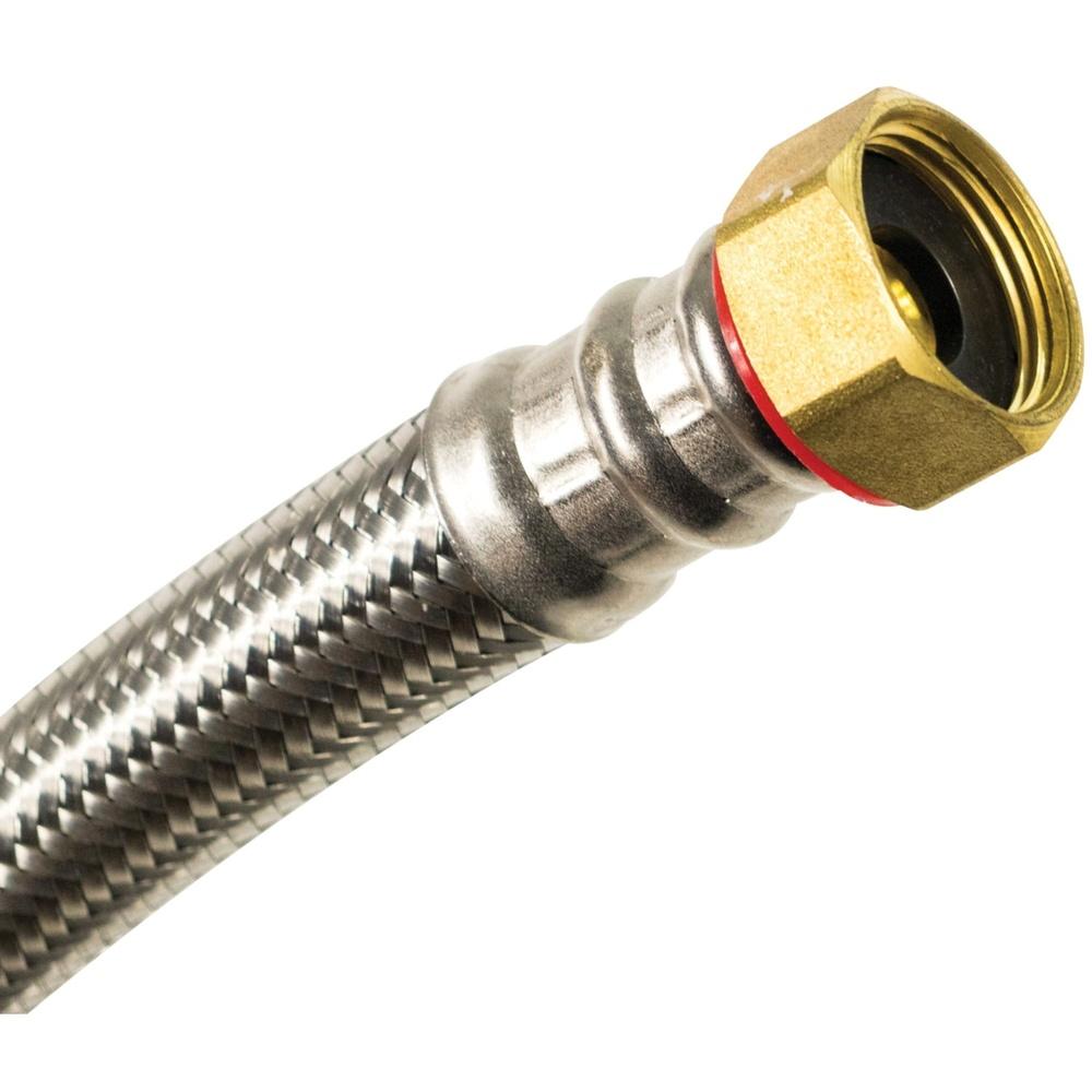 Braided Stainless Steel Water Heater Connector 24in Durable 3/4 FIP Ends with Washers Flexible Hose Home Installation