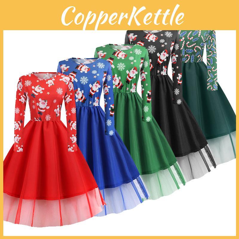 Stylish Women's Christmas Costume Midi Dress With Charming Santa Bow And Elegant A-line Design