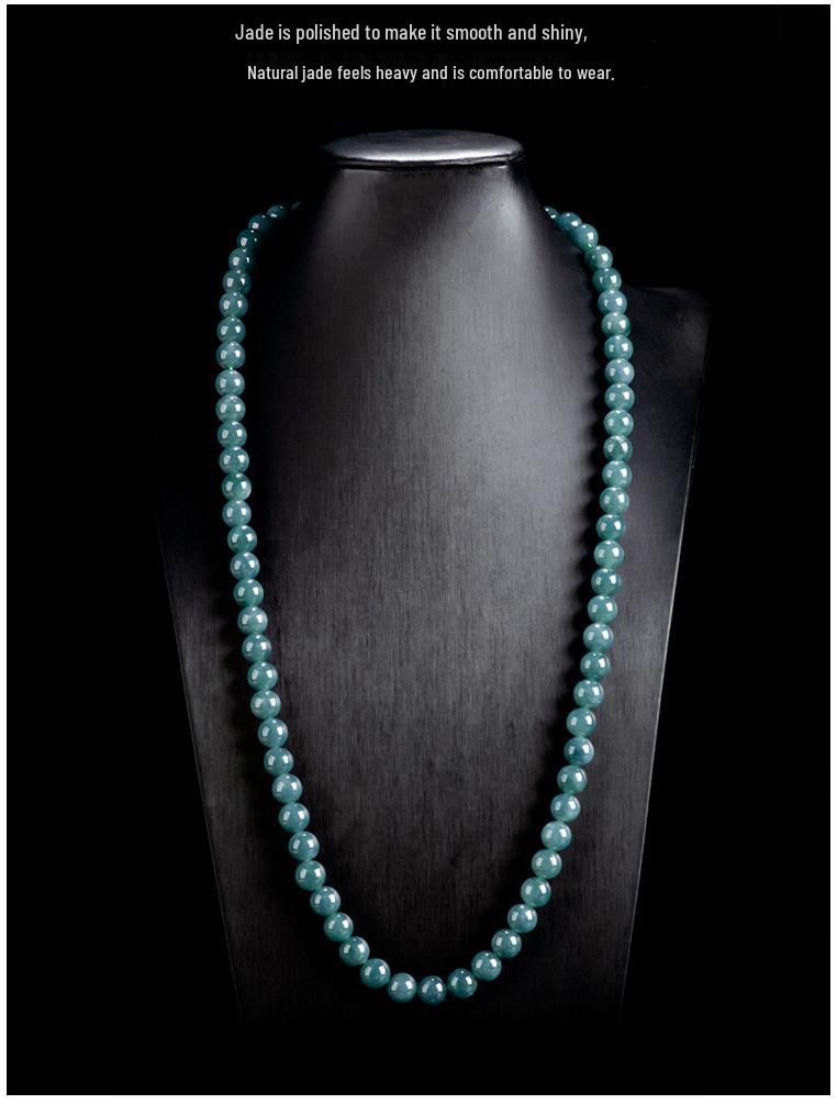Blue Water Jade Bead Necklace - Ice Type, 6.5mm-12mm Beads, Women's Sweater Chain