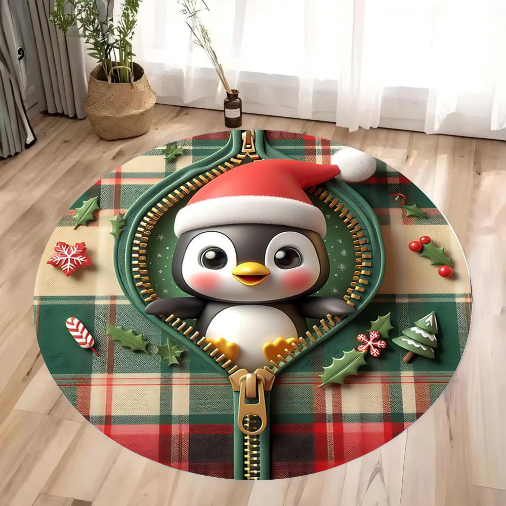 3D Plaid Zipper Gingerbread Circular Printed Carpet Merry Christmas Round Area Rug Bedroom Kitchen Mat Zipper Is Interesting Mat