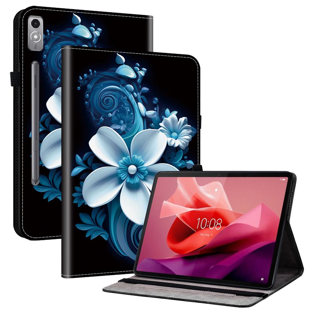 Für Lenovo Tab P12 Lederhülle mit Musterdruck Ständer Tablet-Hülle mit Kartenfächern