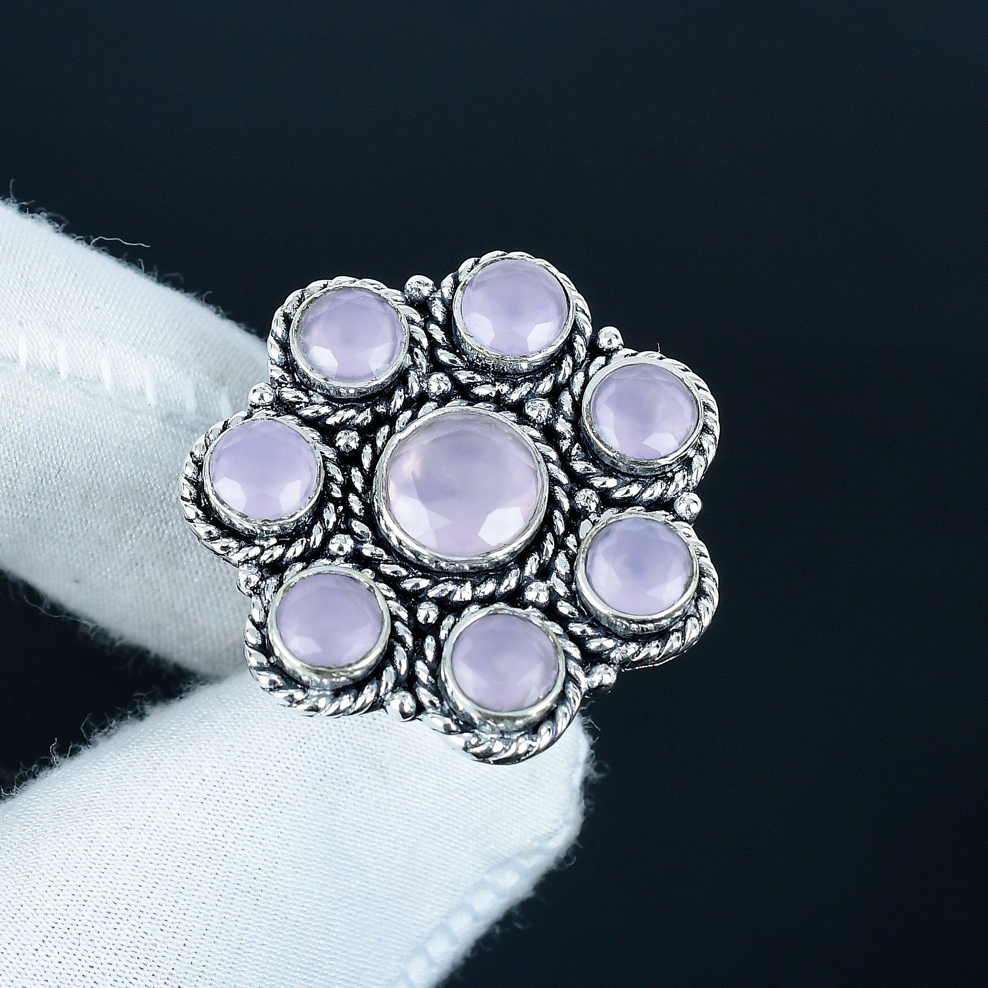 

Natural Pink Chahlcdony Gemstone Handmade 925 Sterling Silver Ring - Bohemian Jewelry Ring - Handmade Boho Jewelry for Women & Men, Wife Gifts US 16 рожевий