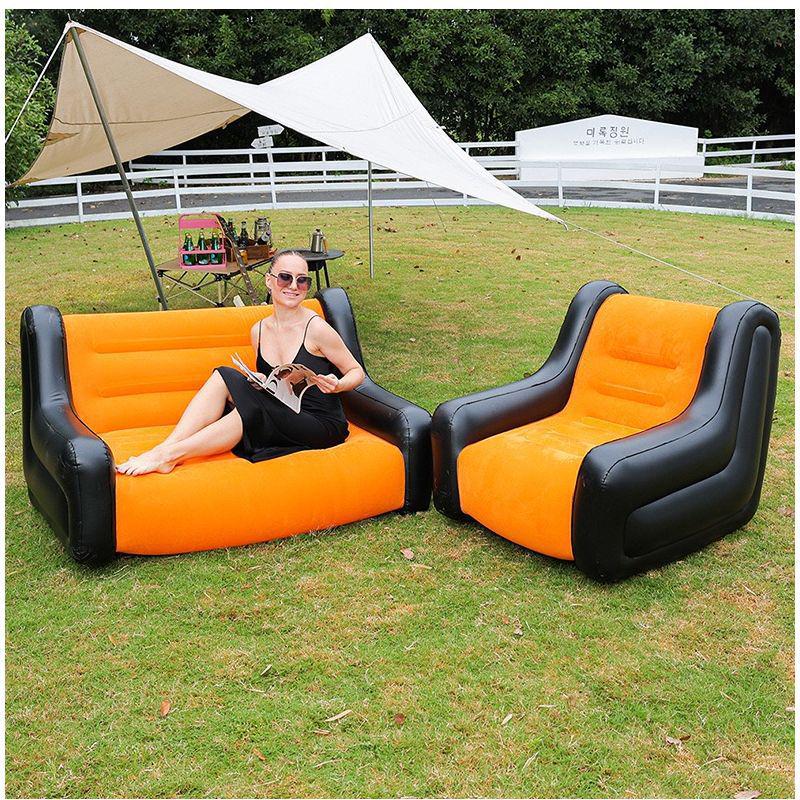 Deluxe Inflatable Backrest Sofa: Portable Double Flocked Recliner for Outdoor Camping