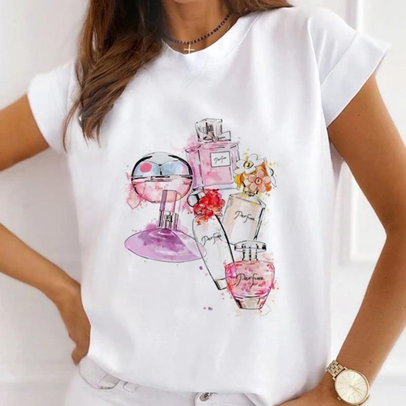 Módní kreativní 3D Rose Flower Grafika Dámské Tričko Letní halenka 90S Volný Trička s krátkým rukávem Bílý výstřih do O Dámské topy Oblečení