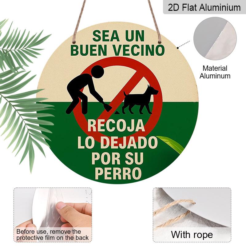 2D Flat Sign, Dog Owners' Warning About Mess with Feces - Aluminum Round Sign Featuring a Dog And Poop Design, Wall Decoration for The Garden And