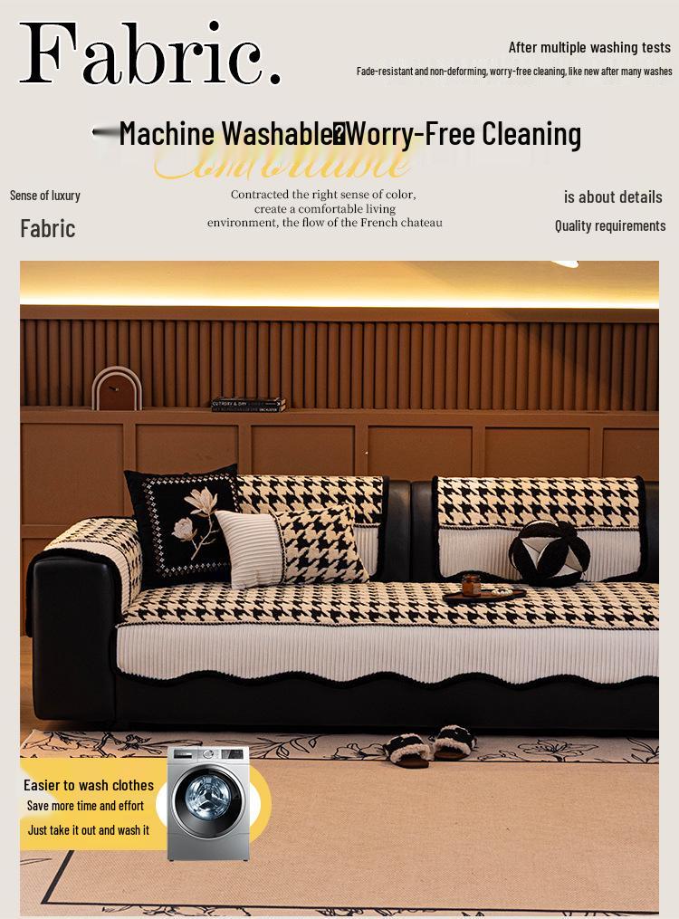 High-End Fluffy Houndstooth Patchwork Sofa Cushion - Non-Slip Seat Cover 2026