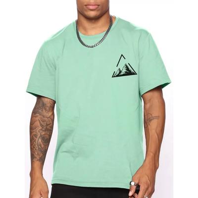 Stylish Mountain with Triangular Frame Pattern Print Men's T-shirt, Graphic Tee Men's Summer Clothes, Men's Outfits