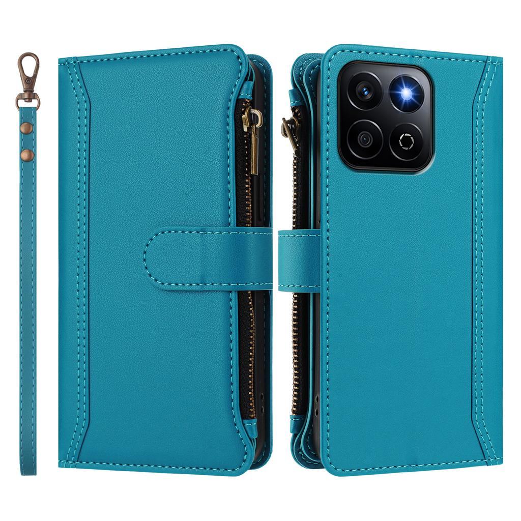 For Honor Play 60 Plus 5G/X7c 5G/X7c 4G/200 Smart 5G Leather Case 9 Card Slots Zipper Wallet Stand Phone Cover with Wrist Strap