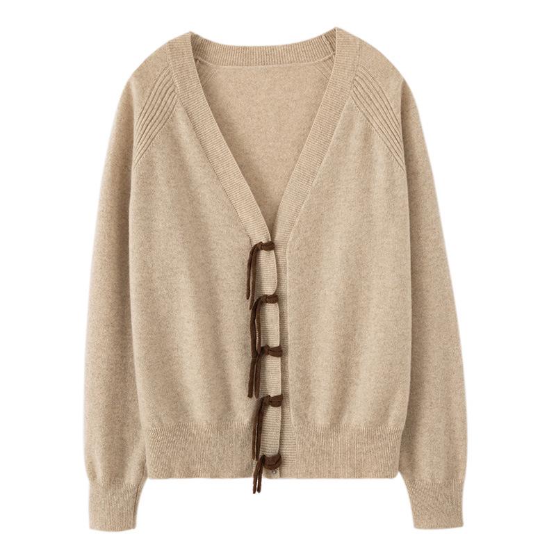 Autumn/Winter Women's Cashmere Cardigan: Chinese Style Frog Button, V-neck Knit, Loose Fit Sweater.