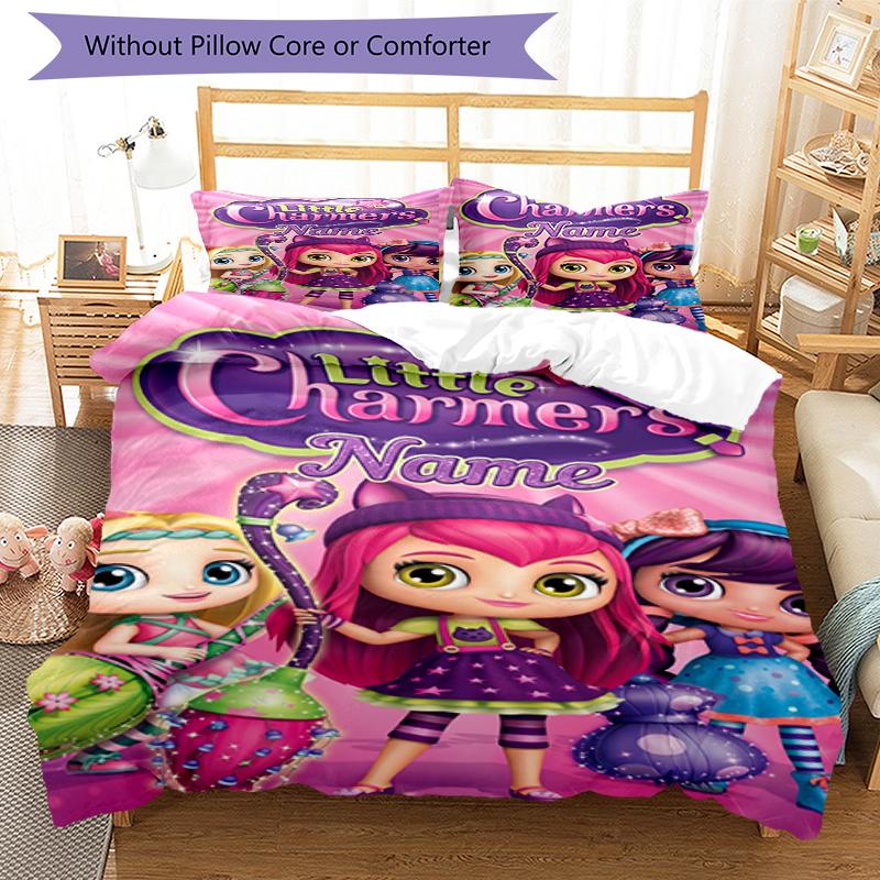 3Pcs Custom Name Little Charmers Bedding Set Duvet Cover Closure Includes 1Duvet Cover 2Pillowcases Soft And Comfortable For All Seasons