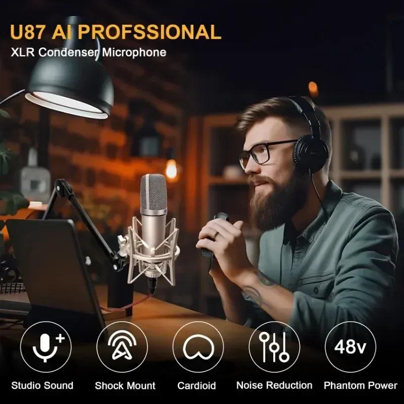 U87 AI XLR Kondenzátorový Mikrofon Profesionální Kardioidní Studio Mikrofon pro Nahrávání Podcasting Voice Over Streamování Domácí Studio