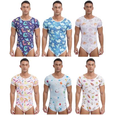 Body de Sissy con Estampado de Dibujos Animados Lindo para Hombre de Manga Corta con Botones en la Entrepierna Mono Pañal Pijama Ropa de Dormir