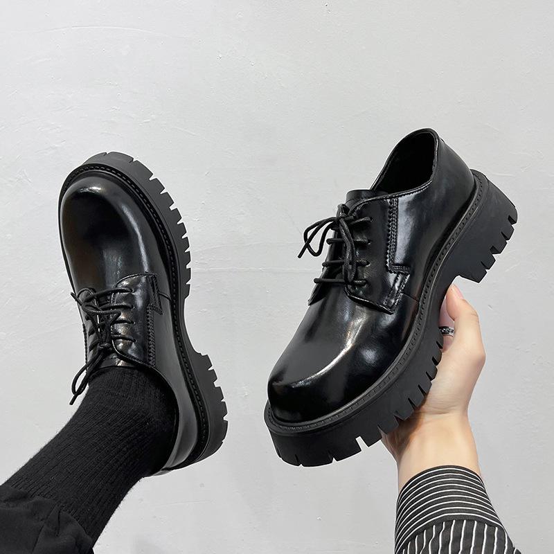 2025 Spring Youth Round Toe Low Heel Lace-up Casual Leather Work Shoes