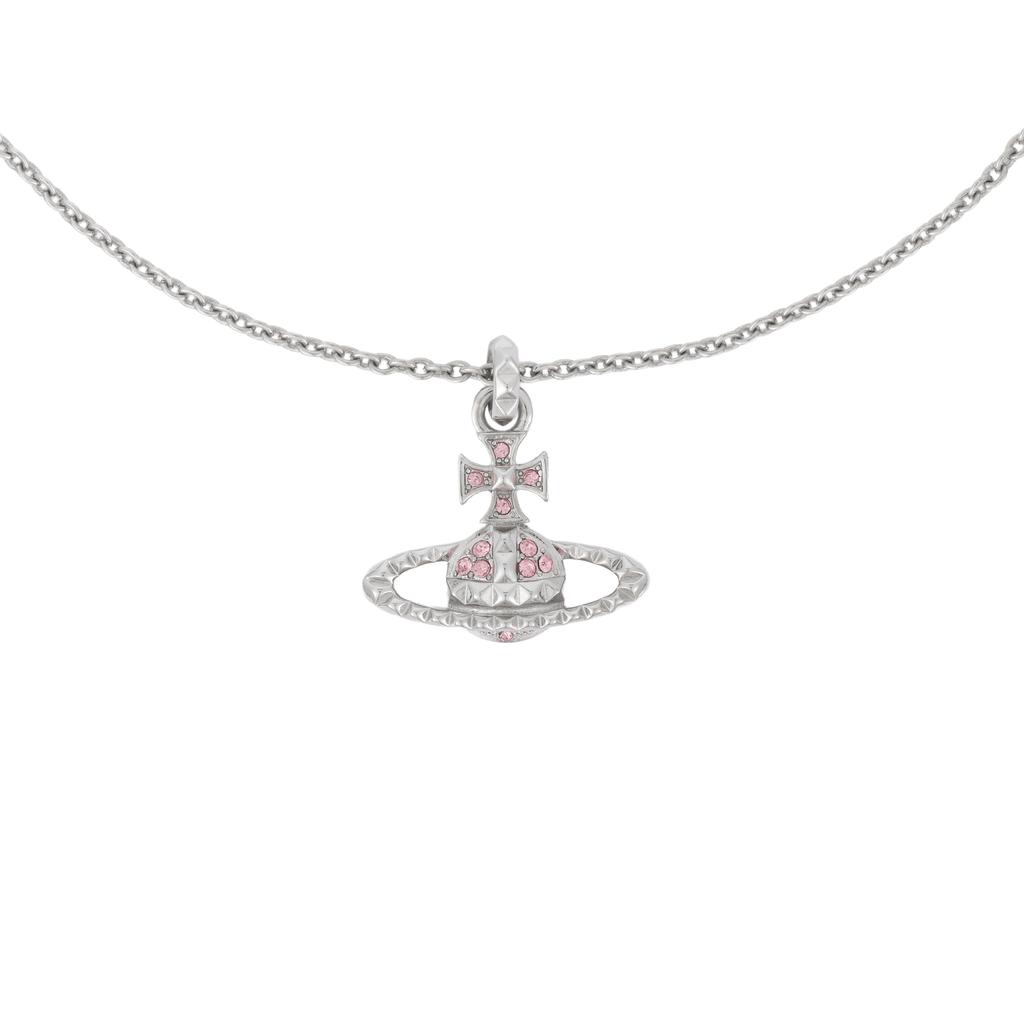 VIVIENNE WESTWOOD Mayfair Saturn Studded Brass Necklace Women Necklace Silver Pink-Diamond 630203EG-02W190