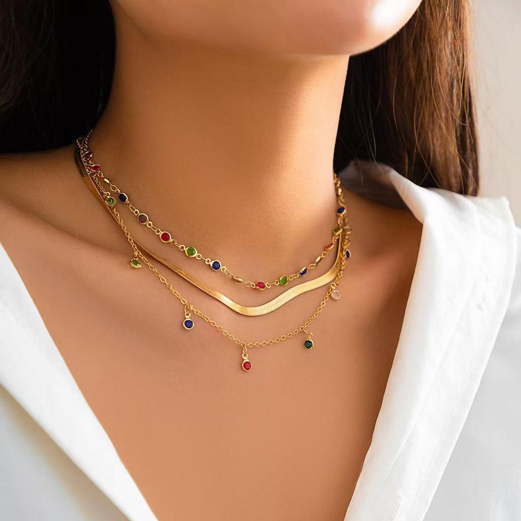 Flower Rhinestone Butterfly Necklace Pendant Snake Bone Chain Colorful Zircon Trend Creative Multi Layer Necklace Women Jewelry