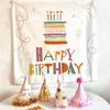 Morandi Abstract Cake Birthday Tapestry, Happy Birthday Aesthetic Wall Hanging for Bedroom Living Room Decor