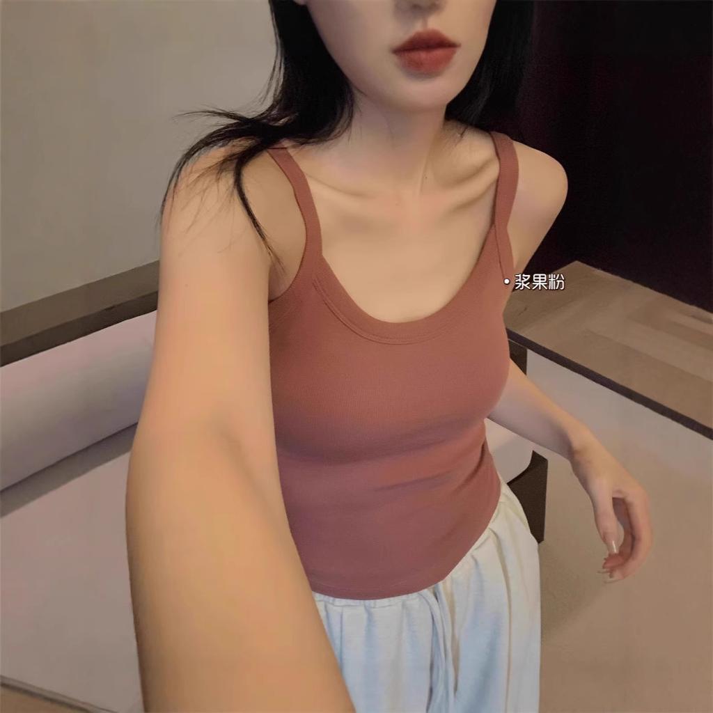 #Human cotton integrated cup sling vest women's autumn and winter skin-friendly inner base lazy warm small vest new
