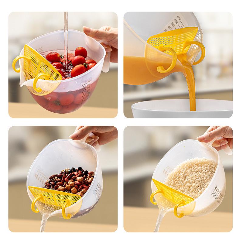 Food-Grade Egg Beating Bowl with Scale & Spout: Heat-Resistant, Filter Screen, Ideal for Baking Egg Mixtures.