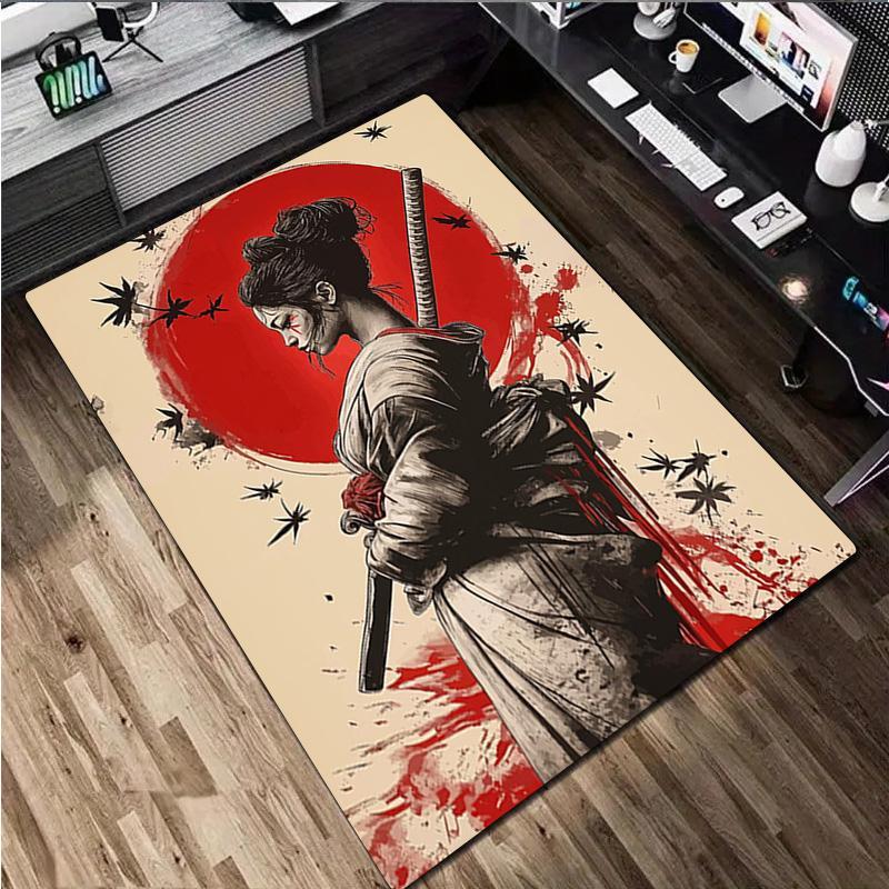 Samurai-Frauen-Druckteppich - Heimdekoration Teppich für Wohnzimmer Schlafzimmer Bodenbelag Computerstuhl Bereichsteppich