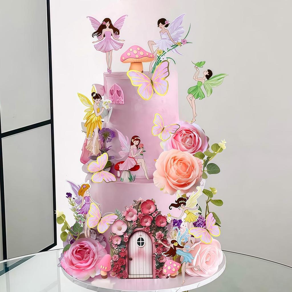 Fairy Cake Topper Butterfly Cake Decoration Mushroom Cake Decorations Fairytale Theme Party Decorations