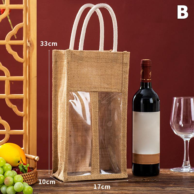 Windowed Burlap Red Wine Gift Bag Linen Tote Single Double Bottle Champagne Package Bags Wedding Favors For Guests