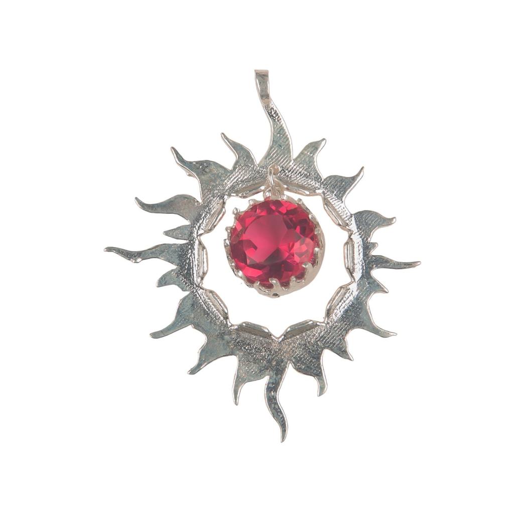 925 Solid Silver Multi Gemstone Sun Health Benefits Unisex Jewelry Pendant 1.76" CP-18