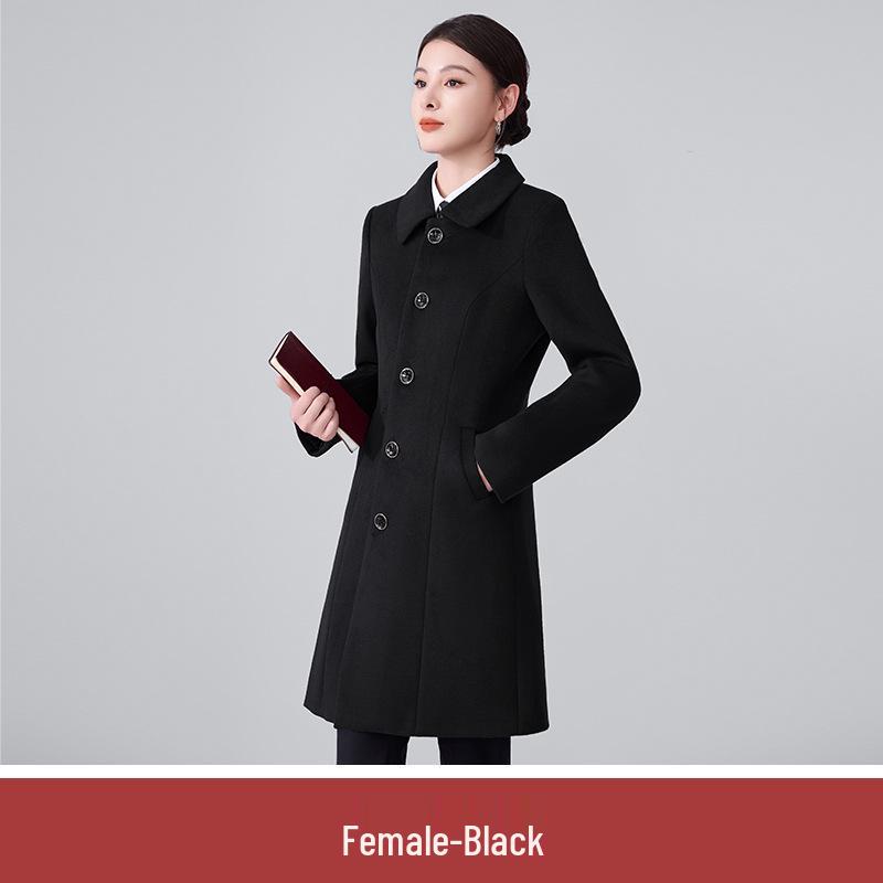 Women's Mid-Length Woolen Coat with Cotton Padding - Unisex Workwear for Autumn and Winter