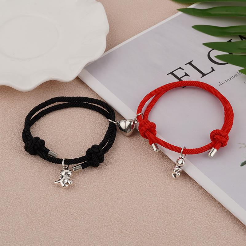 A Pair of Glowing Dog Paw Shaped Bracelets, Milan Rope, Astronaut Couple Bracelet, Men's and Women's Heart-shaped Magnetic Woven Hand Adjustable Rope