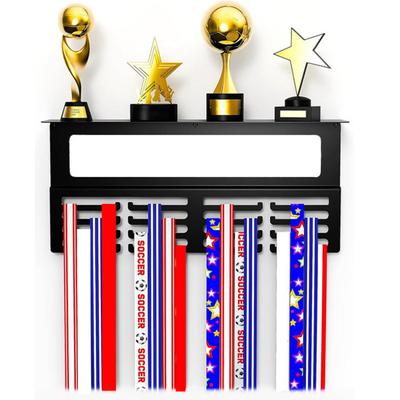 Perchero para exhibición de medallas con estante para trofeos, resistente, de fácil instalación, para montaje en pared, para exhibir trofeos y premios