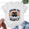 New Cat Judging You Silent Tshirt for Womens Casual Personality Round Neck Short Sleeve Fashion Tshirt
