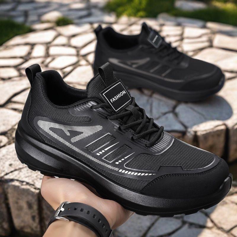 Mesh Breathable Casual Sneakers Lace-up Black Soft-soled Shoes New Shoes for Autumn