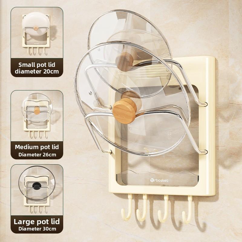 Kitchen Wall Mount Pot Lid Rack With Multilayer Storage For Home Cooking