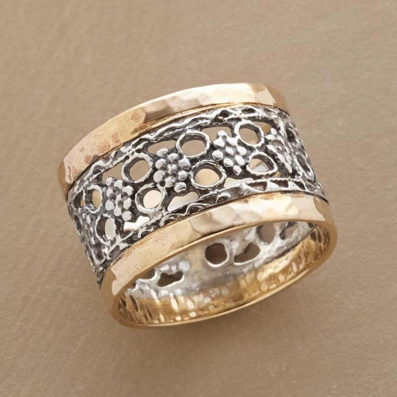 Vintage Multicolor Hollow Flower Design Ring for Women Party Band Jewelry Gift