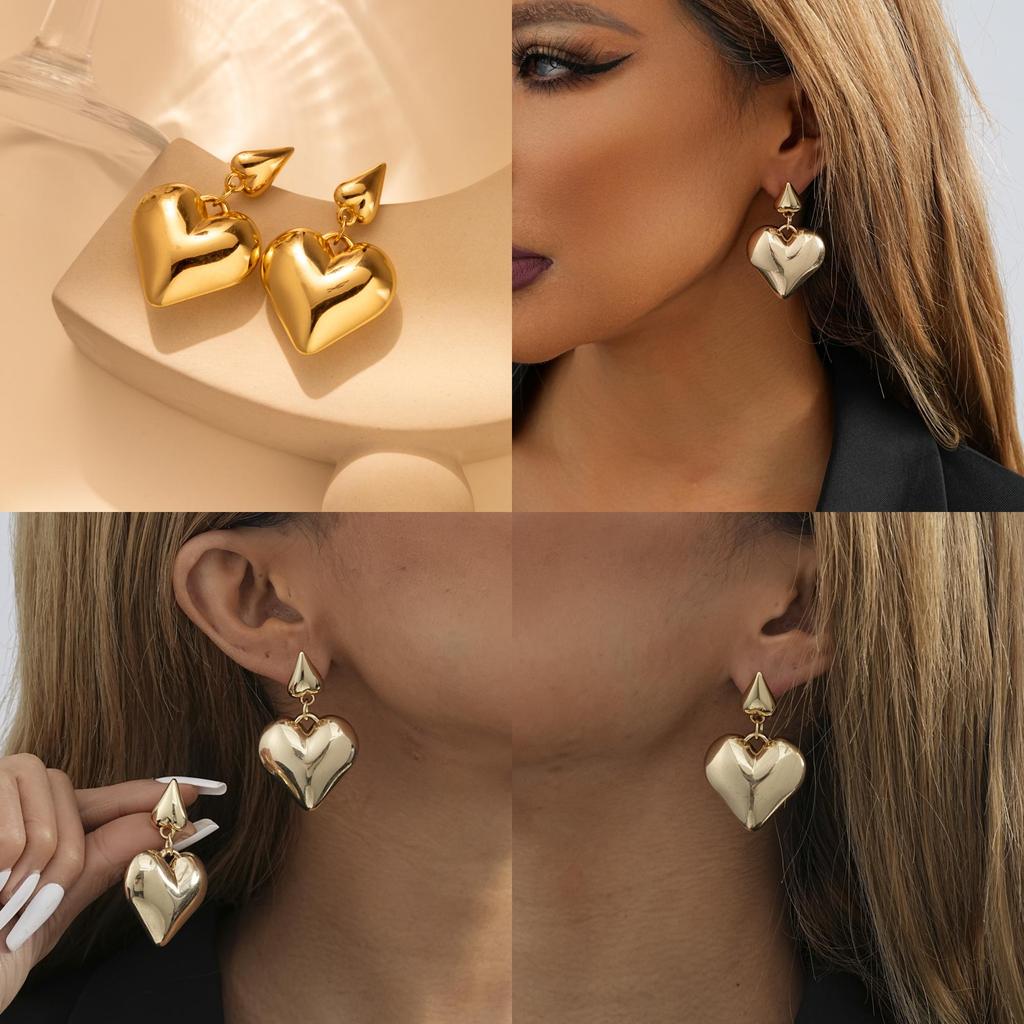 Gold 2023 Trendy Heart Earrings Stylish Zinc Alloy Womens Winter Fashion