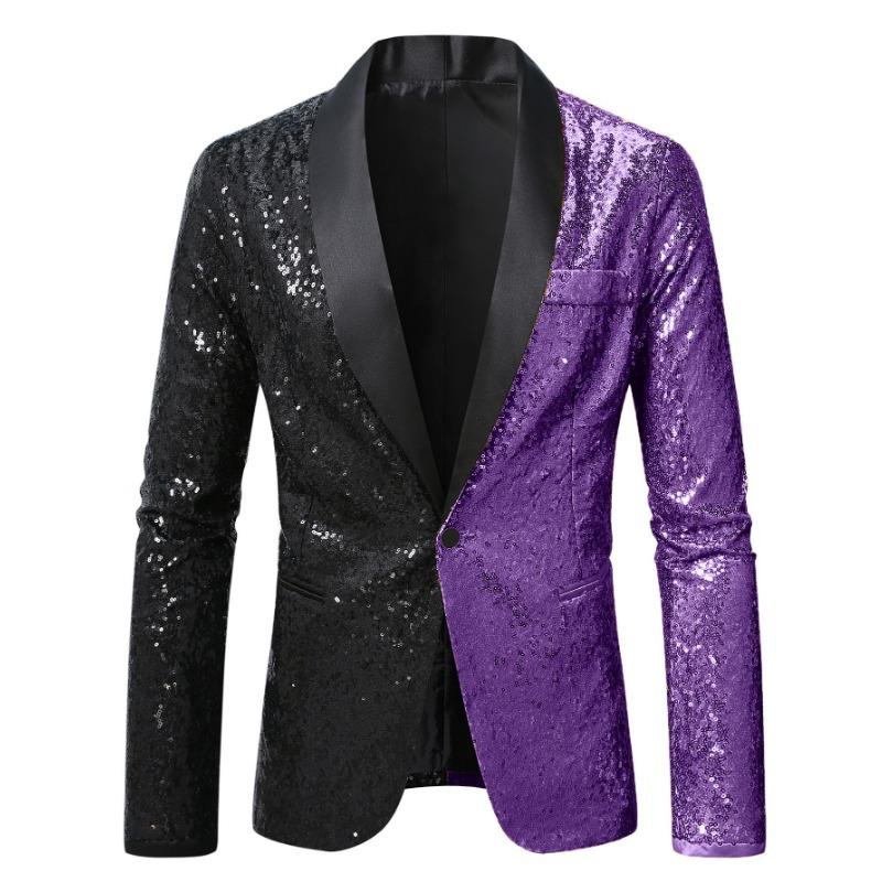 Spring and Autumn New Suit Men's Stage Personality Performance Host Emcee Sequined Solid Color Suit Jacket