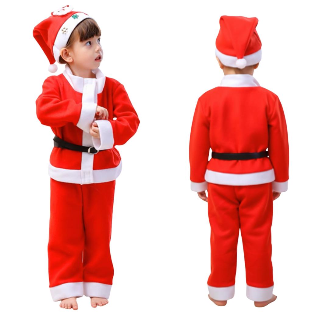 DONGRI Patch Shop Kinder Weihnachtsmann Kostüm, 4-teiliges Set, Mütze, Jacke, Hose und Gürtel, Weihnachtsoutfit (80 cm)