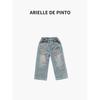 French Arielle De Pinto Girls' Pants with Embroidered Letters, New Autumn Fashion Stylish Straight-Leg Pants