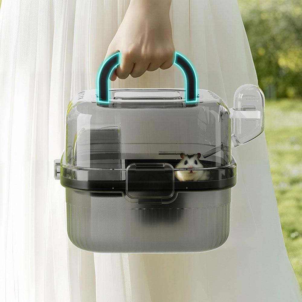 Chinchilla Cage Translucent Hamsters Travel Carry Case Large Capacity Breathable Hedgehog Pet Carrying Box With Water Bottle