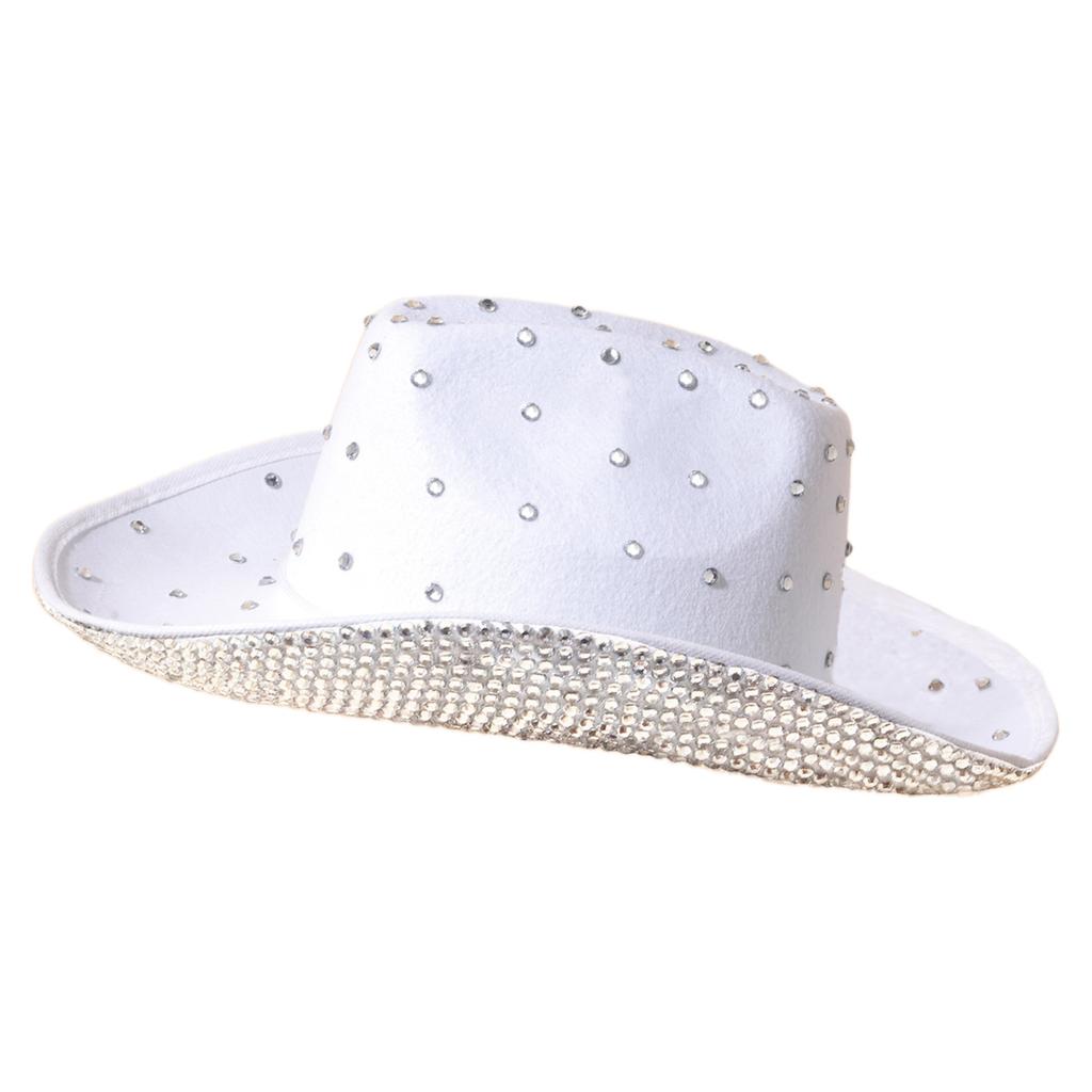 Vacation Cowboy Hat Panama Hat Crystal Brim Hat Rhinestones Hand Beading Crystal for Carnivals Music Festival