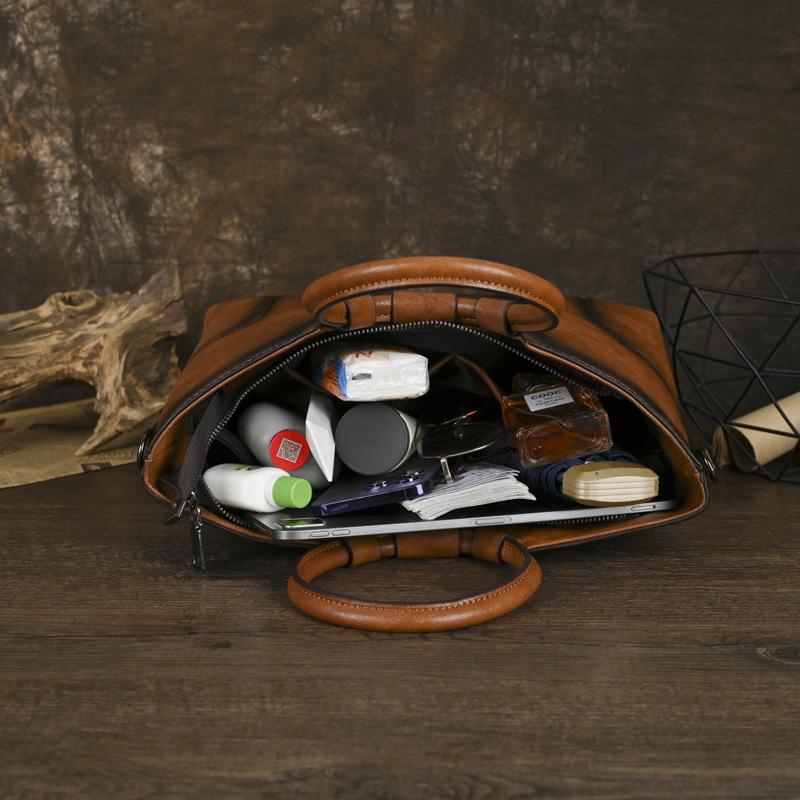 Retro Women's Embossed Leather Handbag, Large Capacity Color Polished Mother's Bag, Single Shoulder Crossbody Bag, Women's Bag