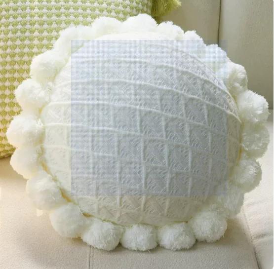 Home Decoration Knitting Cushion Cover Mint Green Tassel Pillowcover Modern Sofa Living Room Waist Pillow Bed Head Round Pillow