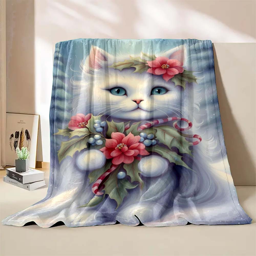 6 Sizes Cat Christmas Printed Blanket Warm Soft and Comfortable Home Travel Blanket Sofa Bedding Cover Blanket Holiday Gifts